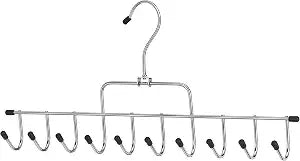 Whitmor Clothes Hanger, 10 Hook Accessory Hanger, Chrome Metal Tie Hanger for Closet, Belt, Ties, Scarves Organizer and Rack, Space Saving Closet Accessories, Black Tips