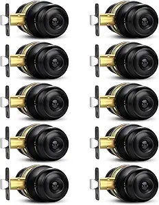 Sopoby Privacy Door Knob, 10 Pack Matte Black Round Keyless Doorknobs Interior/Exterior Lockset, Privacy Locking Door Knobs for Bedroom/Bathroom, Black Modern Design Door Hardware
