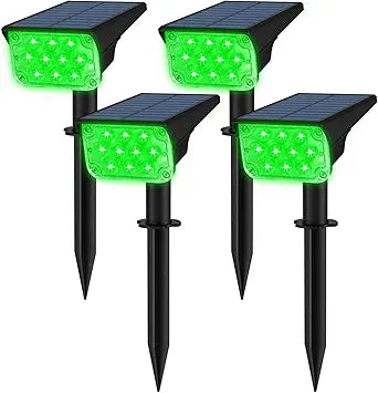 T-SUNUS Green Solar Spot Lights Outdoor 4 Pack LED Landscape Spotlights Waterproof IP65 Dusk to Dawn Adjustable Uplights 2 Modes for Yard Garden Tree Driveway Patio St Patricks Day Halloween Christmas