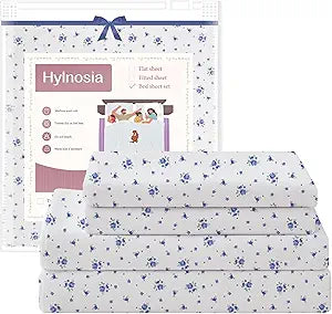 Queen Size Sheet Set - 4-Piece Extra Deep Pocket Sheet Set Fits Mattress up to 24 inch,Cottagecore Vintage Aesthetic Bedding,Wrinkle-Free & Secure Corner Straps,Blue Floral