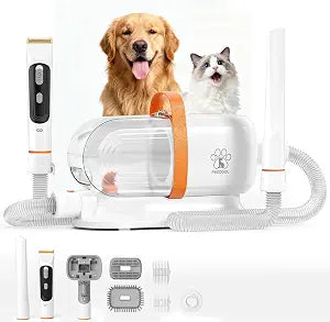 LOMMOL Pet Grooming Vacuum, Dog Grooming Kit with Dog Clippers, 2.2L Dust Cup Dogs Vacuum with Dryer Function, Low Noise Upgrade Dog Grooming Vacuum with 6 Tools for Home Pet Hair, Orange