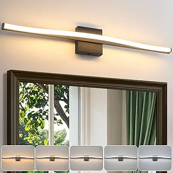Modern Bathroom Vanity Light 32 inch, Curved, Dimmable 5CCT Led Bathroom Light Fixture Over Mirror, Black Bar Vanity Light for Bathroom Mirror Cabinets-ETL Certificated Modern LED Vanity Makeup Lights