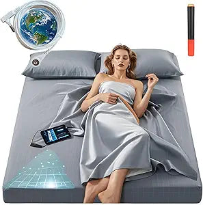 Grounding Sheets Queen Size, 20% Pure Silver Fiber + 80% Organic Cotton, Grounded Sheet Earth Connected Bedding Fitted Earth Sheets