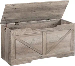 HOOBRO Storage Bench, 39.4 Retro Wooden Storage Chest with U-Shaped Cut-Out Pull, Safety Hinge, Supports 220 lb and Easy Assembly for Toy Box Organizer (Greige) BG771CW01