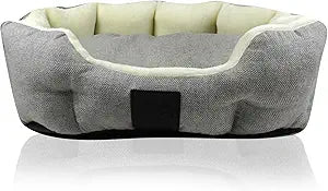 Pet Passion Mello-The Ultra Luxe Bolster Dog Bed with Removable Washable Pillow for All Pet Breeds, Ivory Tweed, Medium