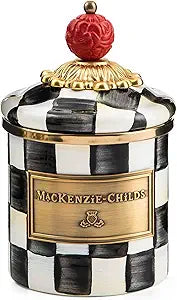 MACKENZIE-CHILDS Enamel Canister, Versatile Kitchen Storage Container for Flour and Sugar, Mini, 14-Ounce Capacity, Black-and-White Courtly Check