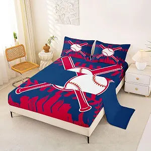 Erosebridal Boys Baseball Bed Sheets Set Full for Teens Youth, Baseball Team Sheet Set for Gift, Sports Sheets, City Flat Fitted Sheet with 2 Pillowcases