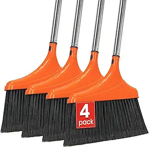 4 Pack Heavy-Duty Angle Broom for Floor Cleaning with 52" Long Handle Stiff Bristle Angle Commercial and Industrial Broom, Indoor Outdoor Broom for Garage Kitchen Office Lobby Patio