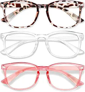 Blue Light Glasses for Woman Men, 99% Blocking Square Frame 3 Pairs
