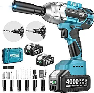 Seesii Cordless Impact Wrench 1/2 inch, High Torque 479 Ft-lbs(650Nm) Brushless Impact Gun,2500RPM w/2x4.0 Battery, 6 Sockets,8 Drill Bits, High Torque Power Impact Driver for Car Home,WH6 Lite