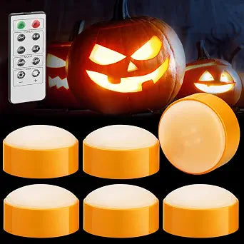 Luditek 6-Pack Halloween LED Pumpkin Lights with Remote and Timer, Battery Operated Orange Jack-O-Lantern Light for Halloween Decor, Flameless Candles for Pumpkin Decorations
