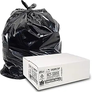 Aluf Plastics RCT-33XXX Heavy Duty 33 Gallon Trash Bags (Huge 100 Ct. /w Flap Ties) - 2 MIL equiv. Thick Gauge Large Black Plastic Garbage Liners for Kitchen, Home. Outdoor, Lawn, Yard, Contractors, Brute/Rubbermaid cans