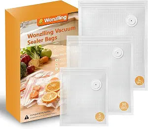 Vacuum Sealer Bags for Food, 60 Pcs Reusable Food Storage Bags, S+M+L Sizes, Air Valve Zipper Bags for Meal Prep, Freezer, Sous Vide & Microwave Storage