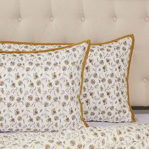 Piper Classics Morning Meadow Floral King Pillow Sham, 21" x 37", Mustard and Yellow Printed Flowers on Front, Cozy Plaid on Back, Velvet Trim, Farmhouse, Country Cottage, Vintage Bedding
