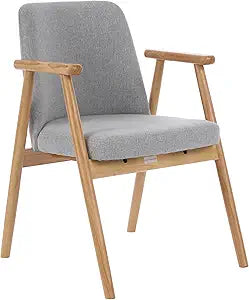 Accent Chair, Mid Century Modern Armchair, Comfy Reading Chair with Soft Seat & Solid Wood Legs for Living Room, Office, Bedroom, Vanity (LightGray)