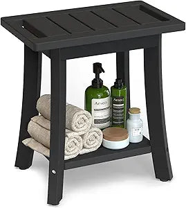 HIPS Shower Bench Inside Shower Stool with Storage Shelf, Waterproof Spa Bath Chair for Bathroom, Seat or Organizer for Living Room, Bedroom - Great for All Ages Unisex Elderly (Small, Black)