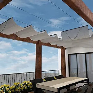Windscreen4less 3' x 16' Retractable Sun Shade Canopy Cover Sliding Wave Shade Sail for Pergola Patio Deck Yard Gazebo Outdoor (Light Gray)