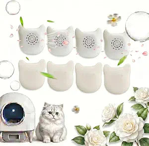 8 Pack Cat Litter Deodorizer for Cumrige Fumoi, Camellia Scent | Fits Cumrige & Fumoi self-cleaning litter boxes. Cute cat shape. Long-lasting camellia scent. Easy drop-in use. 8 refills.