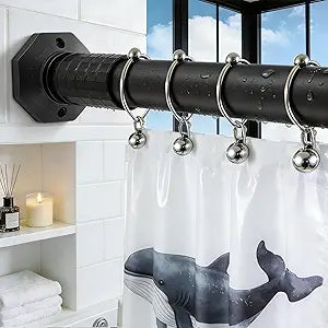 Tension Curtain Rod No Drilling 45-168 In, Black Outdoor Curtain Rod for Patio, Heavy Duty Shower Curtain Rod for Bathroom, Adjustable Extra Long Tension Rod for Window Room Divider, Never Rust