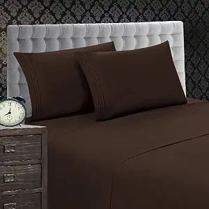 Elegant Comfort 1500 Premier Wrinkle & Fade Resistant 4 pc Sheet Set, Deep Pocket Up to 18" and Colors, California King Chocolate Brown