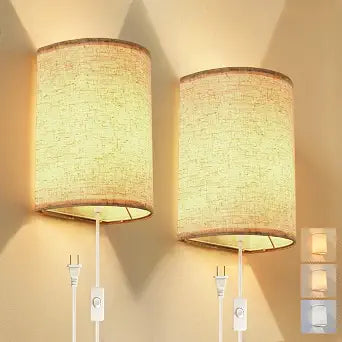 Plug in Wall Sconce with On/Off Switch, 3 Colors Wall Sconces Set of Two.