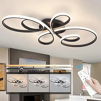 66W Modern LED Ceiling Light, Flower Flush Mount Light Fixture with Remote Control Black Dimmable Ceiling Lamp for Living Room, Bedroom, Dining Room, Hallway, Kitchen