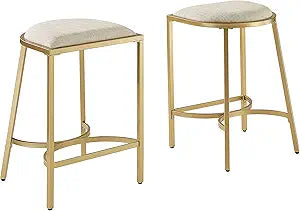 Crosley Furniture Ellery Upholstered Seat Counter Height Bar Stools Set of 2, Oatmeal/Gold