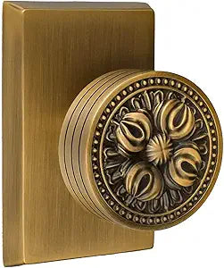 Antique Brass Vintage Floral Privacy Door Knob  Vintage Design Solid Brass Decorative Handle, Secure and Durable for Bedroom and Bathroom Doors (Antique Brass, Privacy-2.75 in)
