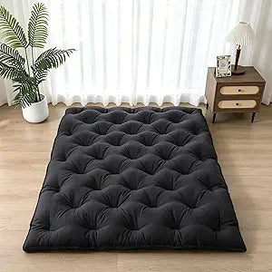 SHOUREN Japanese Futon Mattress Floor Mattress 3" Tatami Mat,Shredded Memory Foam Foldable Roll Up and Portable Sleeping Pad Suitable for Camping,Guest Room,Black 39"X80" Twin Size