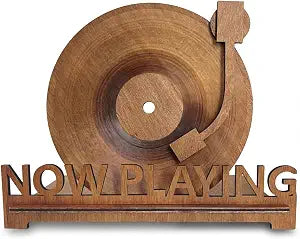 Now Playing Vinyl Record Holder for Record Player Stand | 3D Laser Rustic Vintage Now Spinning Vinyl Record Storage Stand Display | Wooden Sleeves for Music Albums