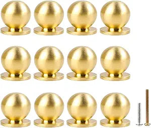 RZDEAL 12pcs Round Solid Brass Pulls Cabinet Drawer Knobs Gold Handles for Dresser Handles Knobs,1 Inch (25mm)
