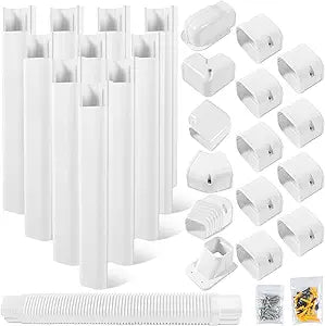 3"W 16Ft Decorative PVC Line Set Cover Kit for Mini Split Lineset Cover Kit for Air Conditioner & Heat Pump (White)