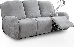 vctops Water Repellent 8 Pieces Recliner Sofa Covers Leaf Jacquard Stretch Soft Reclining Couch Covers for 3 Cushion Reclining Sofa Slipcovers Furniture Protector (Light Grey,3 Seat)