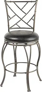 Leggett & Platt Honolulu Swivel Seat Counter Stool with Coffee Finished Metal Frame, Sculpted Legs and Black Faux Leather Upholstery, 26-Inch Seat Height