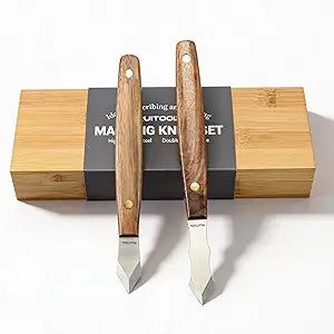 RUITOOL Profession Marking Knife Set for Woodworking, Ambidextrous Scribe Tool with Bamboo Storage Box, High Carbon Steel Double Beveled Blade with Wooden Handle, Precision for Carpenter, DIY Handyman