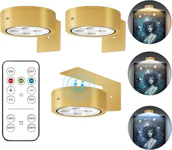 Picture Lights for Wall, Wireless Poster Lights Battery Operated, Gold