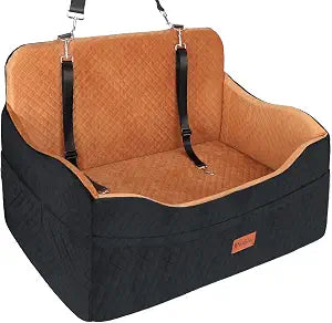 Vivifying Dog Car Seat for Back Seat, Booster Travel Bed for Medium Large Dogs or 2 Small Dogs, 4" Raised Foam Cushion, Safety Leash & Washable Cover, Soft Dog Booster Seat for Cars, Trucks & SUVs