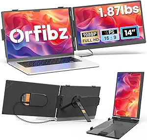 Laptop Screen Extender 1.87lbs Ultra-Portable & Ultra Slim, 14.2' FHD 1080P Dual Portable Monitor for 14'-17.3' Laptop, Plug & Play Travel Monitor Extender Compatible with Wins/Mac/Chrome/Android