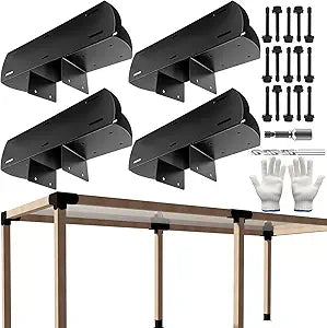 Pergola Brackets,3-Way T-Shaped Brackets for 4" x 4"(Actual Size:3.5" x 3.5") Wood Beam W/Hardware,DIY Woodwork Bracket for Outdoor Gazebos,Hunt Cabins - 4Pack