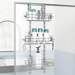 Nieifi Over The Door Shower Caddy Pantry Organizer Rack, Adjustable Hanging Shower Organizer Shelf Basket Storage Rack, Bathroom Shelves Drill Free Extra Large, Silver
