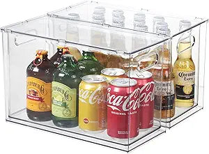 Fridge Drawer Pull Out Stackable Bins, Clear Refrigerator Stackable Organizers, Fridge Organizer Storage for Kitchen, Pantry, Vegetables, Fruits (2 Tall)