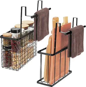 YMCCOOL 2 Pack Cabinet Door Organizer,Over The Cabinet Door Organizer with Towel Bars,Hang Over Cabinet Door Storage, Kitchen Cabinet Door Organizer for Cutting Board, Baking Sheet, Foil, Plastic Wrap