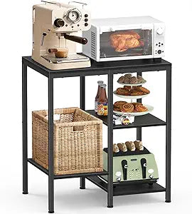 OGEMXU Kitchen Microwave Stand,4-Tier Adjustable Bakers Rack, Microwave Cart with Storage, Small Coffee Bar Table Appliance Shelf for Living Room,Office (Coal-Black)