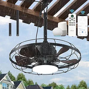 Outdoor Ceiling Fan with Light for Patios, 21" Gazebo Fans Outdoor Hanging, IP65 Waterproof Plug in Ceiling Fan with Alexa/Google/App Control, for Patio Gazebo Porch Pergola, 3CCT Dimmable