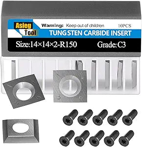 Asieg Tool 14x14x2mm-30 R150 Carbide Inserts Cutters Knives Replacement Blades 6 Inches Radius with Screws for Grizzly T21348 and Woodworking Spiral Helical Planer Head 10pcs