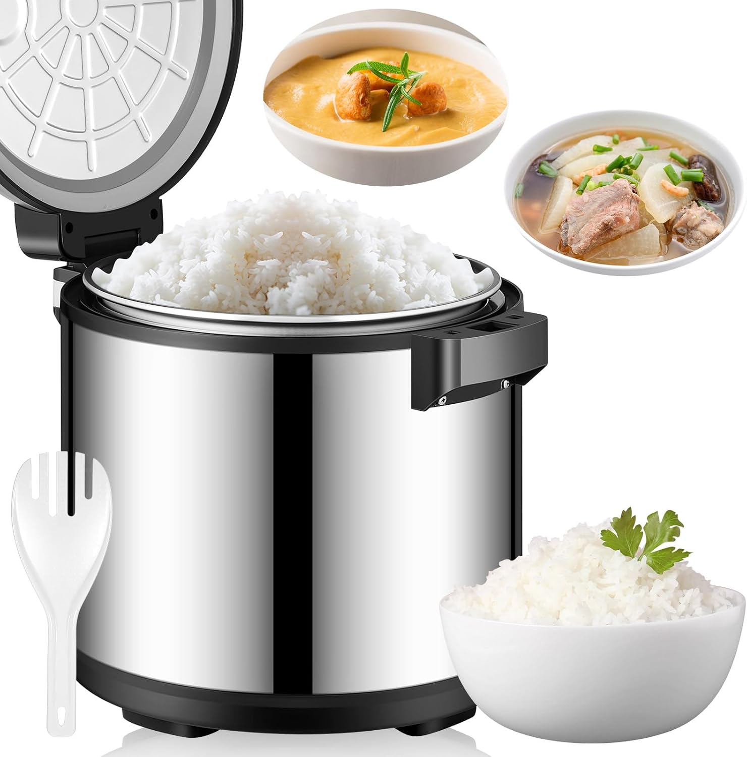 Commercial Stainless Steel Electric Rice Warmer Food Warm with Rice Spoon Heavy Duty Rice Warmer with Warm Function Only for Restaurant Party (60 Cups Cooked Rice,110W)