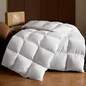 Goose Down Fiber Comforter King Size  Summer Hotel Quality Duvet Insert, High Fill Power, Ultra Soft 100% Cotton, Box-Stitched, Breathable, Lightweight Luxurious White Cooling Comforter, 90"x 106"