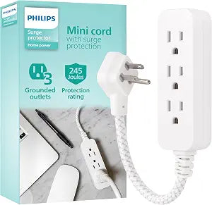 Philips 3-Outlet Grounded Mini Extension Cord with Surge, 245 Joules