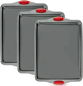 Premium Nonstick Baking Sheet Pans  Set of 3, Heavy-Gauge Carbon Steel, Warp, Dent, and Rust-Resistant  Gourmet Rimmed Half Cookie Sheet Trays, Non-Toxic for Exceptional Baking Performance