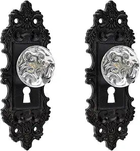 SOFFEE DESIGN 2pcs Vintage Cabinet Pull Drawer Knob, Distressed Closet Handle with Clear Resin Knob, Antique Door Knob with Mounting Screws for Cupboard, Kitchen Furniture - Black